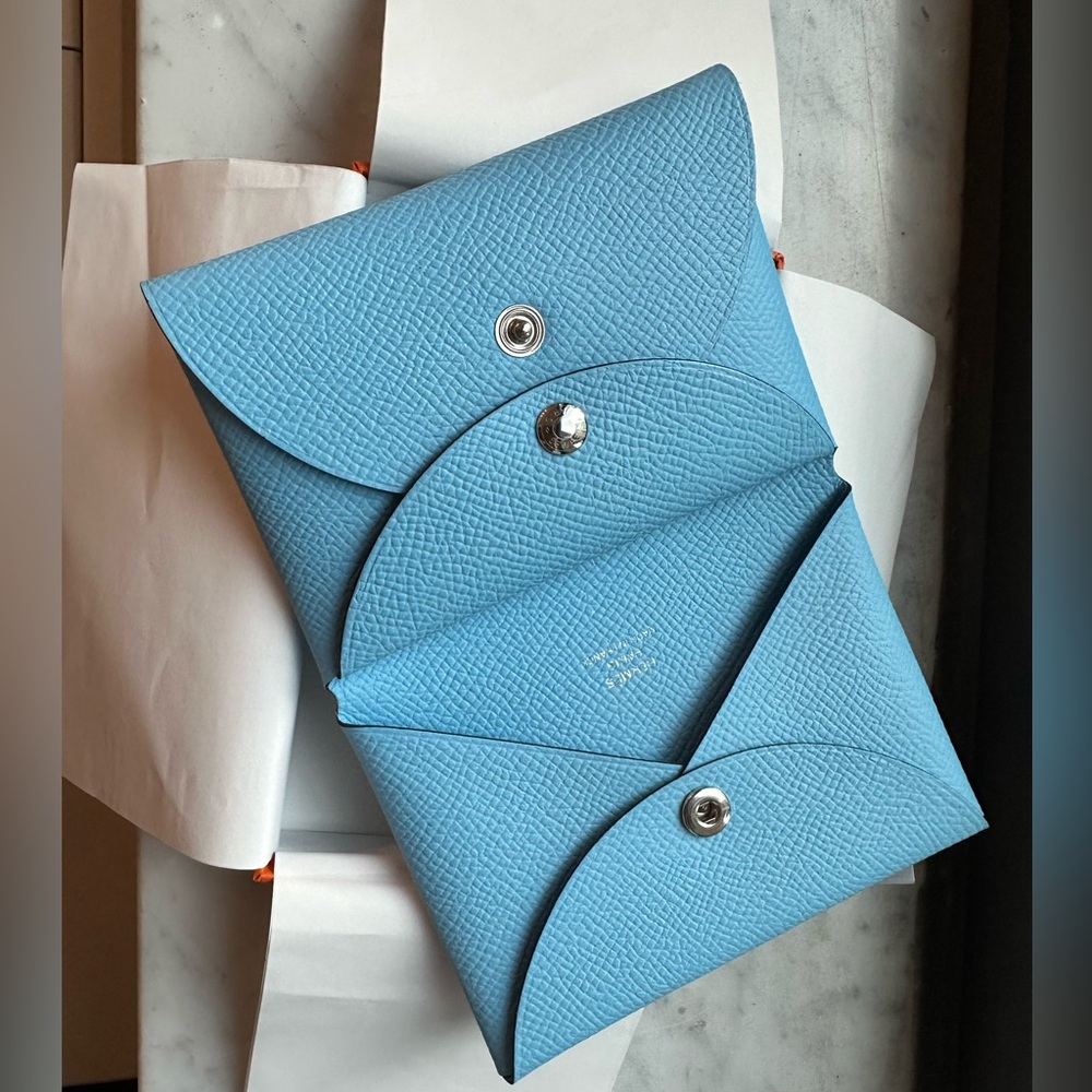 HERMES Epsom Calvi Duo Card Case in Celeste